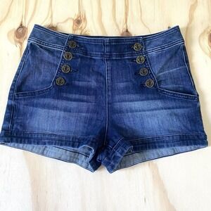 Express Hi Rise Shortie Jean Shorts Womens Size 8 Denim Side Nautical Buttons